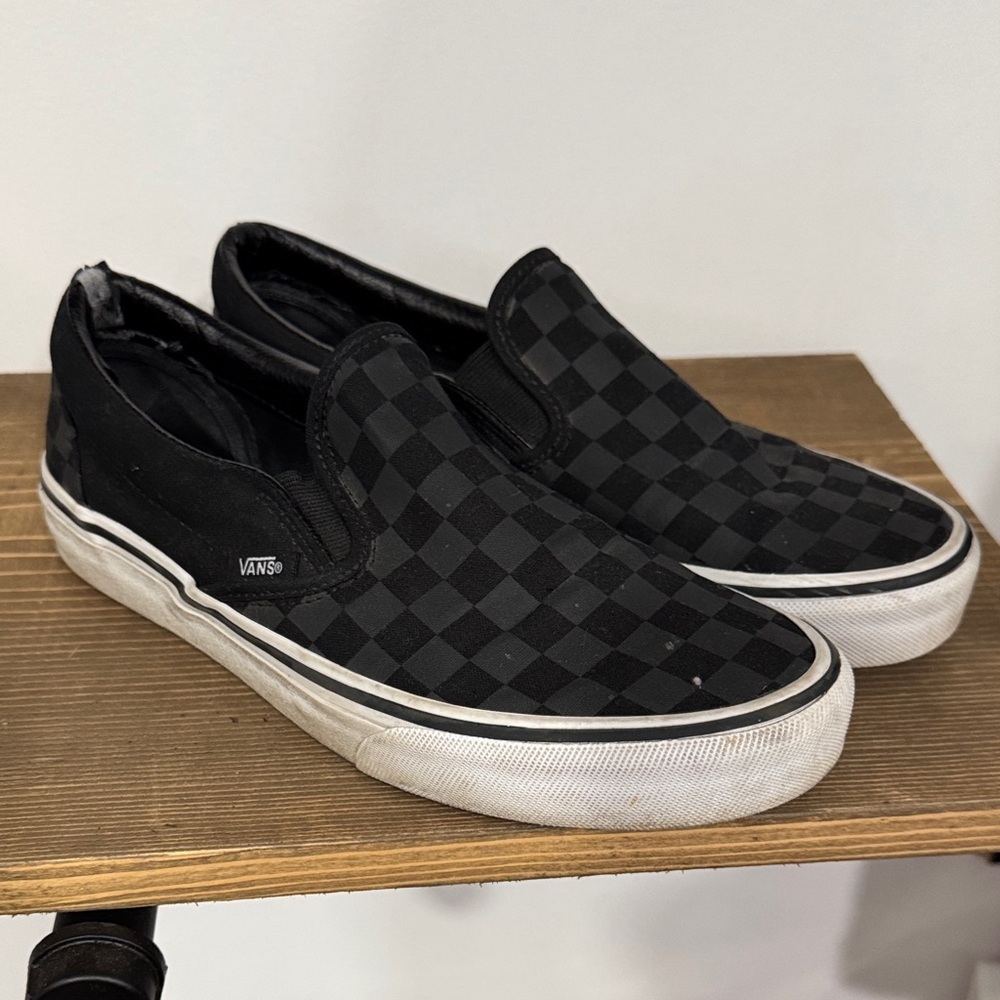 Vans Slip-On Checkerboard Canvas Loafers - Black